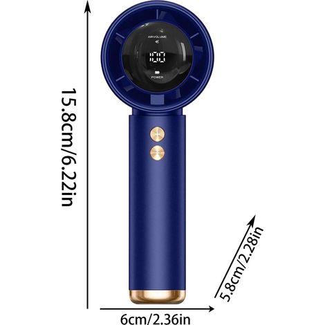 Portable Handheld Fan, turbocompressé,moteur sans balais silencieux,écran LED,grande capacité 5000 mAh,Travailler à domicile，bleu (1/4)