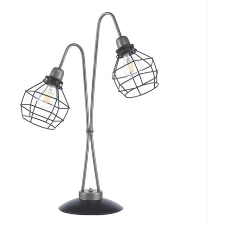 lampada 2 luci "grid" industriale in metallo nero, e27 (1/2)