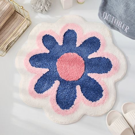 Badematte mit Blumenmuster, Romantisch, blau wie der badezimmer-teppich, Schönheits-Badematten, Badteppich, maschinenwaschbar, Blumenteppich, Dusch-Badewannenmatte, Geschenk, ästhetische 60x60CM