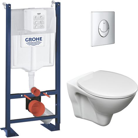 Grohe – Pack WC suspendu Jika Neo avec bâti autoportant Rapid SL – Abattant thermoplastique blanc – Plaque Chrome – PROJECTSLINEPRO2 (1/5)