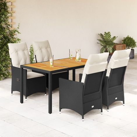 vidaXL 5-tlg. Garten-Essgruppe mit Kissen Schwarz Poly Rattan (1/5)