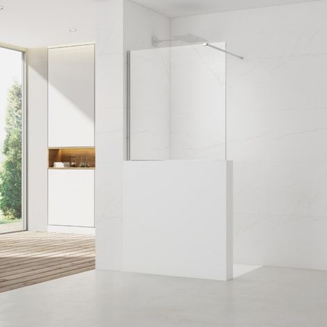 Swiss Aqua Technologies Mampara de pared 110x100cm Crystal Glass® 8 mm antical, con brazos y perfiles cromados brillantes (SATBWIS110PR)