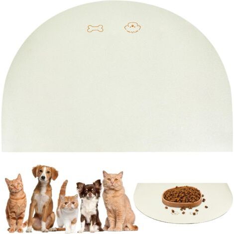 Tapis de gamelle pour chien et chat - 40 x 50 cm - Imperméable - Antidérapant - En cuir synthétique - Beige (1/5)