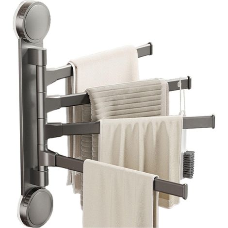 Porte-serviettes rotatif mural à 180°, à quatre niveaux, multifonctionnel, sans perçage pour salles de bains et cuisines . (1/5)