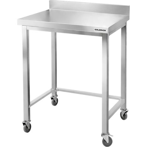 Table de travail en inox Bar 500x500 mm avec renfort et dosseret sur roulettes PREMIUM - GOLDINOX (1/4)