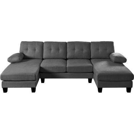CHICFURN Sofá esquinero en U 268x128x84 cm en chenilla gris, chaise longue y almacenaje (1/5)