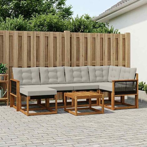 vidaXL Outdoor-Sofagarnitur mit Kissen 7 pcs Natürlich und Hellgrau (1/5)
