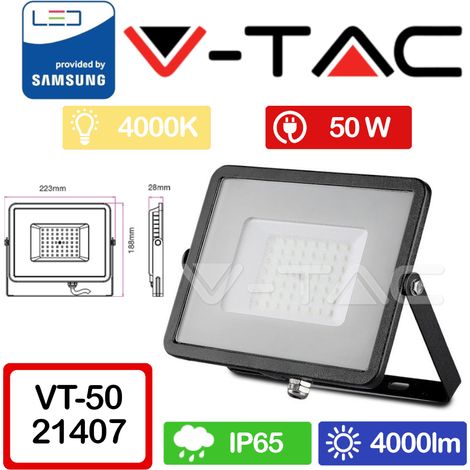 Faro Nero LED IP65 50W ultrasottile Chip Samsung V-TAC PRO VT-50B 4000K SKU 407