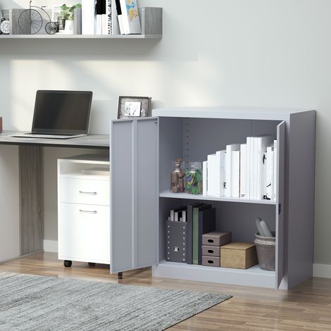 Armadietto Mobile Ripiano Regolabile Chiusura di Sicurezza per Casa Ufficio Garage Acciaio 80x40x92.5cm Grigio
