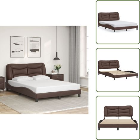 Cadre de lit sans matelas marron 140x190 cm similicuir - Lit Double - Chambre À Coucher - Cadre De Lit - Tête De Lit - Simili Cuir (1/5)