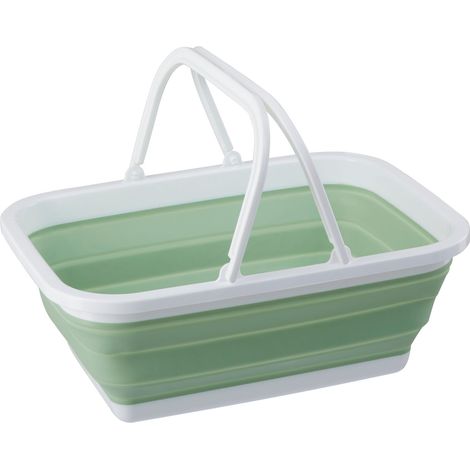 Premier Housewares Collapsible Green White Basket With Comfortable Handles Sturdy Portable And Multipurpose Laundry / Storage / Toys w39 x d28 x h15cm (1/5)