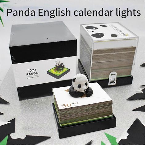 Calendrier Panda 2024, art de la sculpture sur papier avec horloge lumineuse -- (1/5)