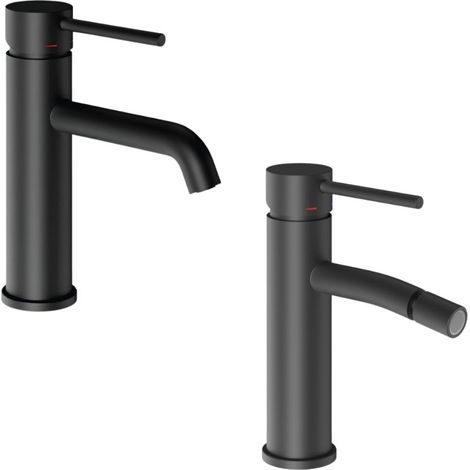 Coppia miscelatori monocomando lavabo bidet bagno serie jazz quickinstall finitura- nero opaco - confezione 1 (1/5)