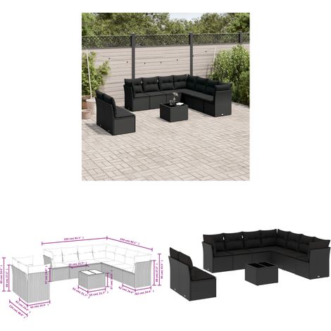 10-tlg. Garten-Sofagarnitur mit Kissen Schwarz Poly Rattan - Gartenmöbel - Rattan Möbel - Outdoor Sofa - Lounge Set - Gartenlounge - Home & Living (1/3)