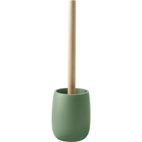 Escobillero con soporte de poliresina y madera SVEN Verde albahaca mate Spirella
