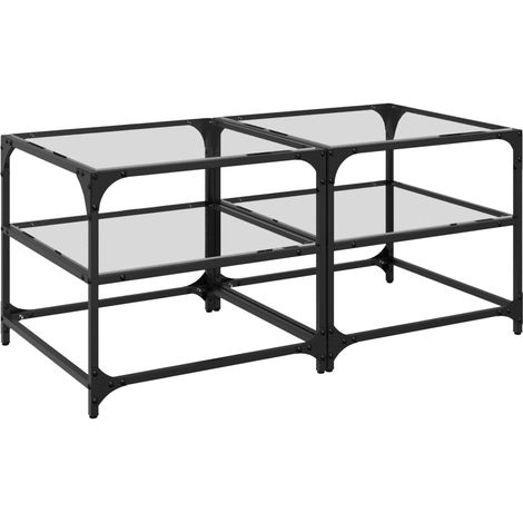 Tables basses avec dessus en verre transparent 2 pcs  Table de salon  Table de café acier (1/5)