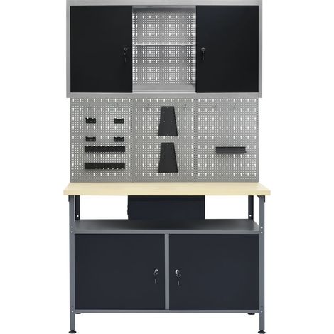 Vidaxl – Établi avec 3 panneaux muraux et 1 armoire – Dimensions 120 x 60 x 85 cm – Capacité de charge 300 kg – Acier et aggloméré