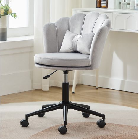 Sedia da ufficio grigia 55x62x73-83 cm, altezza regolabile, velluto e legno MEUBLIV (1/5)