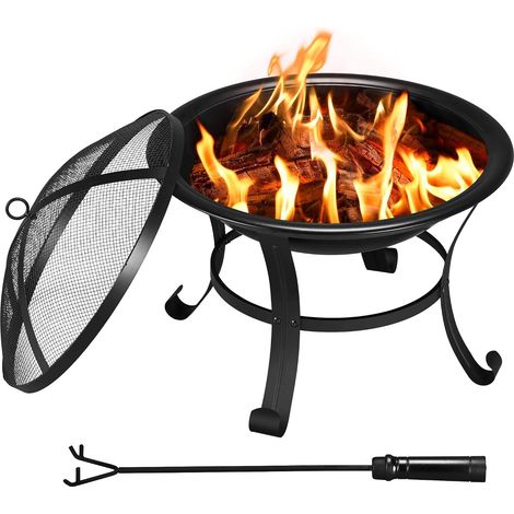 Brasero Exterieur pour Jardin, Chauffage Foyer Poêle en Fer avec Poker Couvercle Brasero Exterieur Terrasse 4848cm Noir (1/5)