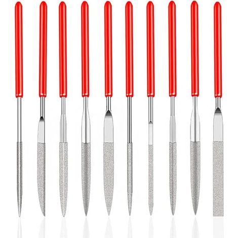 (3mm x 140mm)Jeu de 10Pcs Mini Limes a Aiguilles en Diamantée pour Manuels Modelisme Menuiserie Polissage pour Bois Bijoux Bricolage Métal