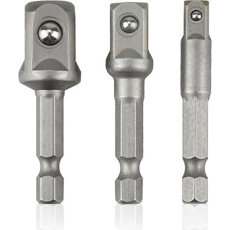 Set 3 Adaptateurs et Rallonges de Douille à Impact 1/4 3/8 1/2 Pouces - Acier Chrome Vanadium - Pour Clé à Chocs et Perceuse à Haute Torsion (1/5)