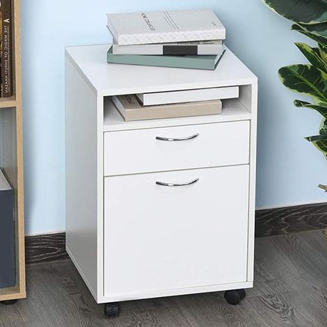 Cassettiera Scrivania Casa Ufficio Legno MDF con Cassetto e Anta 4 Ruote Bianco (1/5)
