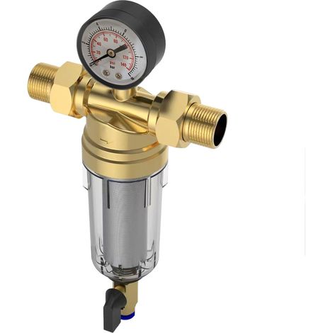 Filtre à eau de rinçage réutilisable de 2 virgule 5 cm Filtre à eau à sédiments Préfiltre à eau GLQ 1620 1 pouce avec manomètre pour (1/5)