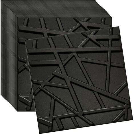 Panneau mural et plafond 3D noir en polystyrène 50x50 cm – décoration élégante, montage facile, lot de 20 pièces (5 m²)