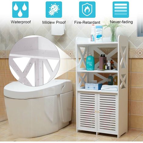 White Wooden Bathroom Shelf Cabinet Cupboard Bedroom Storage Unit Free Standing (1/5)