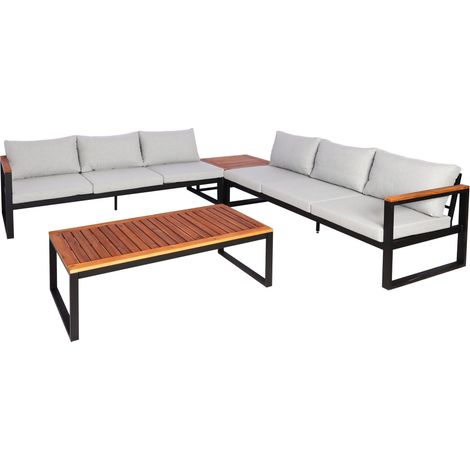 Arredo giardino Divani da esterno 6 posti con tavolo in metallo e cuscini in legno di acacia grigio chiaro 040008311