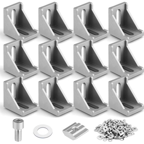12 Pcs Equerre de Fixation en Aluminium, Equerre Metal Perforées 3030, Equerre de Fixation Angle Droit Support en Forme de L avec Écrous Vis, Équerre de Coin pour Fixation et Réparation Meuble
