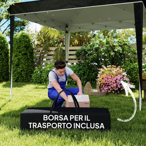 Pavillon de jardin 3x3 m pour 6-9 personnes, hauteur ajustable, avec évacuation d'eau, structure en métal et toile Oxford noire (1/5)