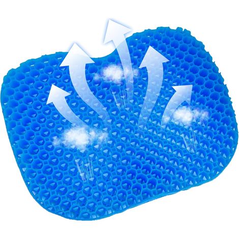 Coussin de siège en gel respirant, motif alvéolé, soulageant les douleurs dorsales, coussin orthopédique pour chaise, fauteuil de bureau, canapé, fauteuil roulant et voiture (bleu), 40 × 32 × 3,5 cm