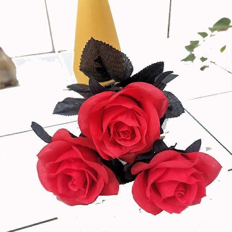 Bouquet de roses artificielles noires en soie, style gothique, pour salon (1 pièce).rouge vin (1/5)