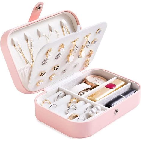 1 Boîte à bijoux, double compartiment, velours, similicuir, voyage, rangement bagues colliers (1/5)