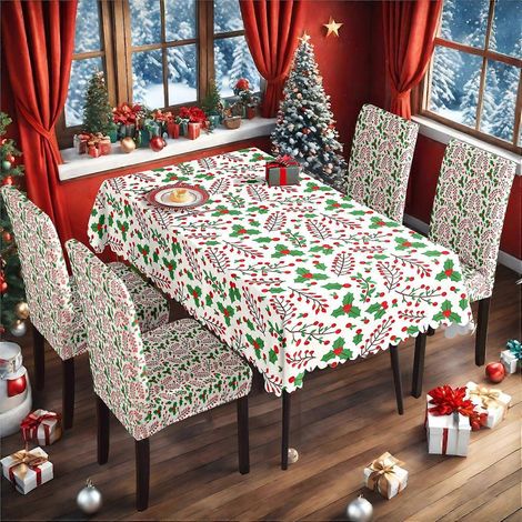 Nappe de Noël, housse de chaise décorative neuve, housse de dossier élastique de Noël, ensemble nappe de Noël et housse de chaise TC-201 (1/4)