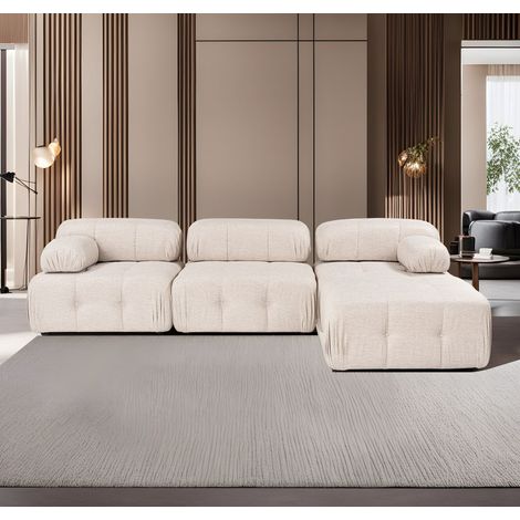 Modulares Sofa 3-Sitzer mit Ottomane Doblo hellbeige