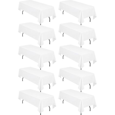 Ikodm – Set di 10 tovaglie rettangolari 153x260 cm – Tovaglia bianca in poliestere 180 g/m² – Resistente alle macchie e alle pieghe – Ideale per matrimoni e banchetti (1/5)
