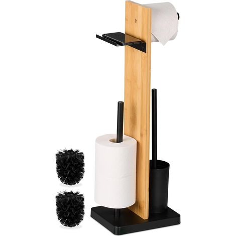 Serviteur WC, mélange de matériaux, Non Fixe, Support téléphone, HLP: 68x27x18 cm, Noir et Nature (1/5)