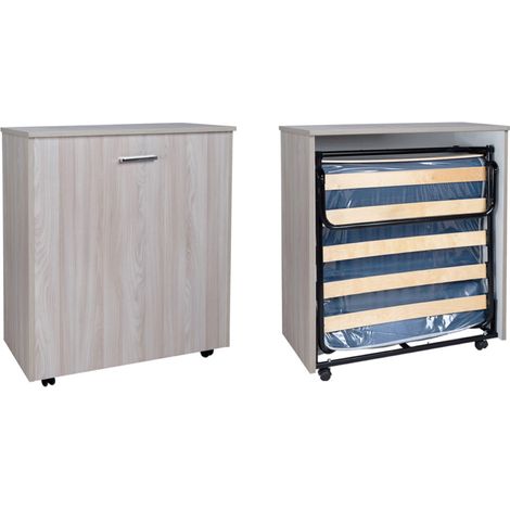 Letto a scomparsa estraibile salvaspazio con materasso 80x180 Olmo Grigio (1/5)
