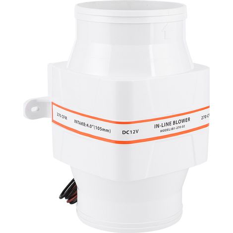 Souffleur d'air de cale 4 pouces 270 CFM, ventilateur électrique marin en ligne CC, accessoires marins, 12 V, blanc. (1/5)