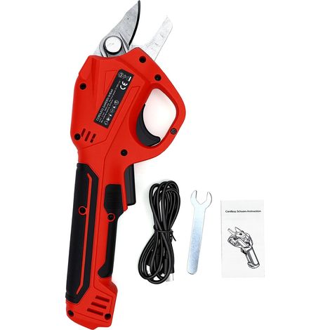Sécateur électrique sans fil avec batterie de 4000 mAh, coupe-branches léger, 500 coupes par charge, pour la taille des arbres de jardin, couleur rouge. (1/5)