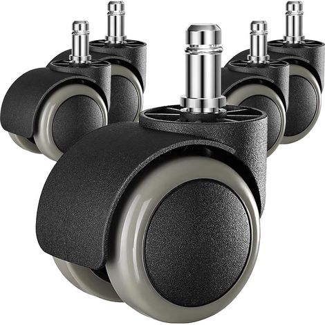 Lot de 5 roues de rechange universelles de 5 cm et de 11 mm pour chaise de bureau - Protection du sol - Plastique PU - Taille standard - Noir (1/5)