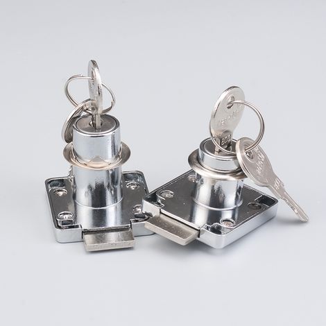 Lot de 2 barillets de serrure en acier inoxydable de 22 mm avec 2 clés pour armoires, bureaux, penderies, placards (1/3)