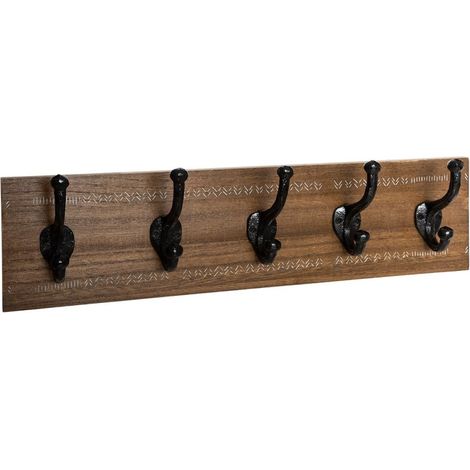 Atmosphera – Patère vintage 5 crochets en MDF et fer – Fixation murale – Dimensions L. 49,5 x l. 8,5 x H. 14 cm – Poids 1,25 kg (1/4)