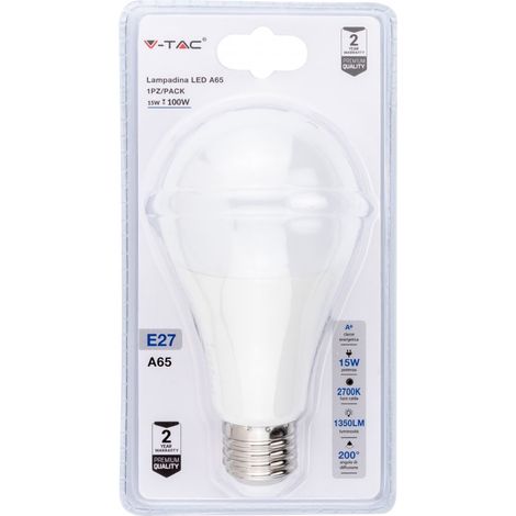 V-TAC E27 15W A65 LED-Glühbirne, warmweiß (Blisterpackung mit 1 Stück)