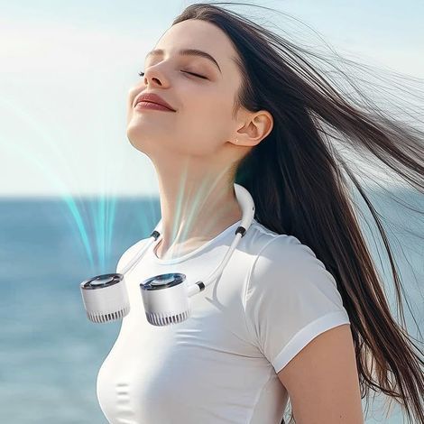 Ventilateur cou rechargeable multifonctionnel avec écran LED, un nouveau ventilateur portable pour le travail et la vie, mode 4. (1/5)