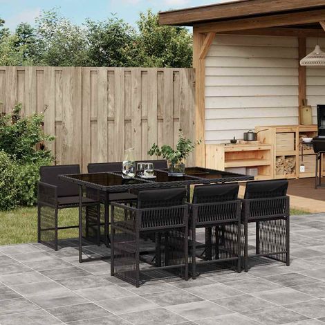 vidaXL Ensemble à manger de jardin coussins 7pcs Noir Résine tressée (1/5)