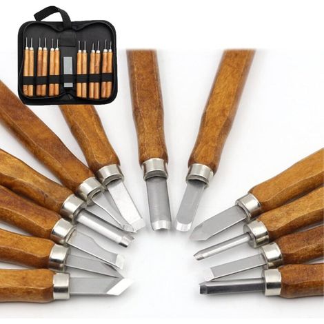 JSSEVN - Set of 12 wood carving tools and 1 black carabiner, DIY kit for wood carving, fruit, vegetables and wax carving (1/5)