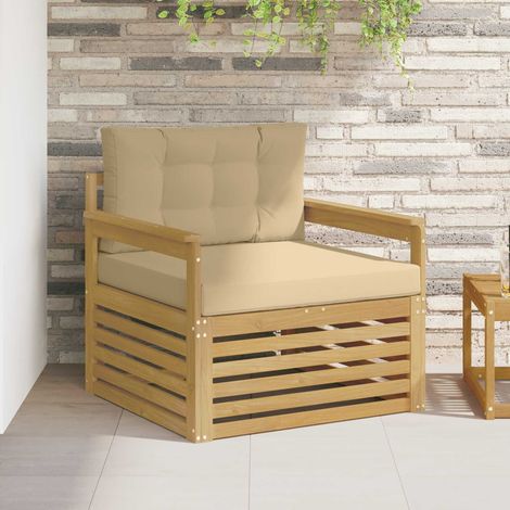 Canapé de jardin modulable 1 place en bois d'acacia massif blanc et coussins beige, 22.5kg - PANGIVO (1/5)